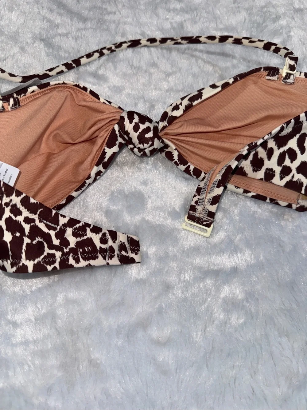 J. Crew Cream and Brown Leopard Knot Bikini Top